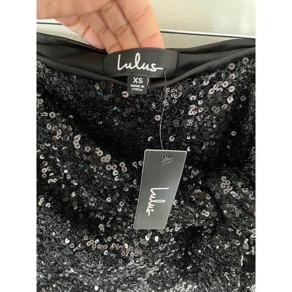 Lulus Sequin Shiny Tie Wrap Mini Skirt Black Size XS NEW - Picture 6 of 8